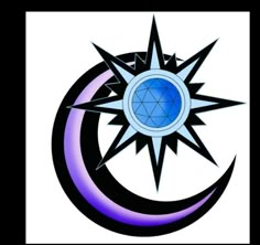 the sun and moon symbol is shown in purple, black and blue colors on a white background