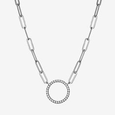 Included: 1 Necklace(s)Features: Adjustable Chain, Quick ShipJewelry Closure: Lobster ClaspLink Construction: SolidShape: CircleStone Cut: RoundMetal Color: WhiteChain Length: 18 InchPendant Length: 15.1mmPendant Width: 16.4mmChain Construction: PaperclipCare: Wipe CleanStone Type: 22 Cubic ZirconiaMetal: Sterling SilverNecklace Type: Pendant NecklacesCountry of Origin: Imported Silver Cubic Zirconia Chain Necklace, Diamond Necklace Gift With Chain, Everyday Silver Cubic Zirconia Chain Necklace, Round Diamond Necklace Gift With Chain, Round Diamond Necklace With Chain For Gift, Pendant Necklace With Cable Chain And Cubic Zirconia, Silver Cubic Zirconia Necklace With Paperclip Chain, Cubic Zirconia Necklace With Paperclip Chain As Gift, Cubic Zirconia Paperclip Chain Necklace Gift