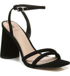 Sam Edelman Kia Strappy Sandal - Wide Width Available (Women) | Nordstrom Black Small Heels, Heels For Prom, Wide Width Sandals, Ankle Strap Sandals Heels, Ankle Strap High Heels, Black Strappy Heels, Square Toe Heels, Strap Sandals Women, Black Suede Heels