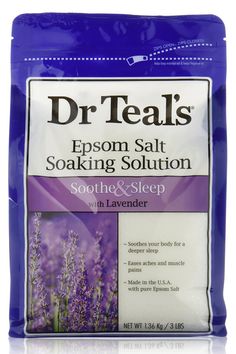 Not actually salt, but rather a pure mineral compound of magnesium and sulfate, Epsom salts are notoriously detoxifying as they absorb in the skin with ease, reduce inflammation, soothes muscles, and flushes toxins. If lavender is you're go to aroma, let these little crystallines get you ready for some serious snooze time. Dr. Teal's Sleep Epsom Salt Lavender Soaking Solution, $4.87; walmart.com.   - MarieClaire.com Lavender Epsom Salt, Dr Teals, Epsom Salt Magnesium, Epsom Salt Bath, Spa Birthday Parties, Foaming Bath, Baking Soda Shampoo, Nails Polish, Homemade Face Masks