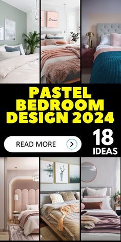 a collage of photos with the words pastel bedroom design 2012