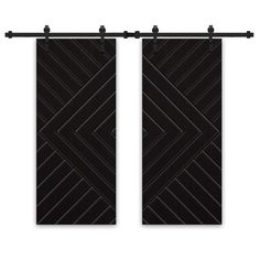 two black curtains hanging from a metal bar on a white background with clippings