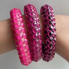 i love that the colors of these individual bangles create an ombre-like look when worn all together Pretty In Pink, Bangle Bracelets, Jewelry Bracelets, Bangles, Ships, I Love, New York, 10 Things, Pink