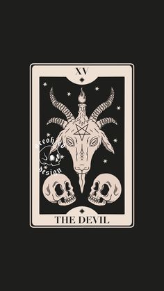 the devil tarot card with skulls on it and an image of a horned head