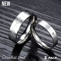 Silver 2 Ring Set *Forever Love* Print Stainless Steel Band Rings New! (Any Flaws Shown In Photos) -Boxes Included Perfect Gift For Any Occasion Wedding Anniversary Engagement Birthday Christmas Or Any Day Perfect Gift Embrace Timeless Elegance With The Silver 2 Ring Set *Forever Love* Printed On Stainless Steel Band Rings. Crafted From High-Quality Stainless Steel, These Rings Feature A Sleek, Silver-Tone Finish That Exudes Sophistication. The Engraved "Forever Love" Message Symbolizes Eternal His And Her Wedding Bands, Matching Couple Rings, Rings For Couples, Heart Couple, Queen Rings, Fancy Accessories, Couples Ring, Promise Rings For Guys, Promise Ring Set