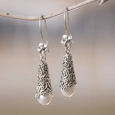 Sterling Silver and Cultured Pearl Dangle Earrings - White Arabesque Dewdrop | NOVICA Wrapped Presents, Pearl Dangle Earrings, Handmade Gift Wrap, Delivery Gifts, Earrings White, Pearl Earrings Dangle, Premium Gift, Arabesque, Cultured Pearls