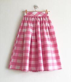 Pink and white check gingham skirt 100% cotton full | Etsy Purple Fur Coat, Blue Fur Coat, Waist Size Chart, Polka Dots Skirt, Classic Casual Style, Full Gathered Skirt, Gingham Skirt, Check Skirt, Baby Blue Colour