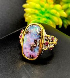 Southwestern Style Luxury Gemstone Ring, Luxury Spiritual Cabochon Rings, Vintage Opal Jewelry, Statement Rings Unique, Australian Opal Jewelry, Boulder Opal Ring, Australian Opal Ring, Stone Soup, Unique Opal