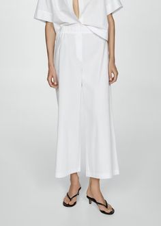 Cotton wideleg trousers Chic Wide Leg Cotton Dress Pants, Chic Formal Cotton Bottoms, Chic Wide Leg Cotton Pants For Work, Elegant Wide Leg Cotton Pants, Elegant Cotton Bottoms For Daywear, Chic Wide Leg Cotton Culottes, Elegant Straight Leg Cotton Bottoms, Chic Ankle-length Cotton Dress Pants, Cotton Straight Leg Culottes For Work