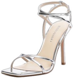 Silver Heels Aesthetic, Birthday Heels, Stiletto Sandals Ankle Straps, Hoco Heels, Heels For Wedding, Single Strap Heels, Heels Design, Silver Strappy Heels, Matric Dance