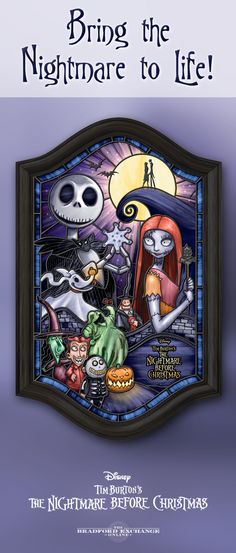 the nightmare before christmas stained glass sign with jack skellingy and his ghost family