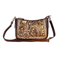 You'll make a lasting impression with this amazing bag! The front of beautiful hand-tooled leather has amazing colors. It’s all paired with rich chocolate leather for a stunning look. Zipper-close top. Detachable, adjustable shoulder strap in matching leather completes this charming bag. Materials Leather Item Width 10.5 Item Depth 3 Item Height 7 Shoulder 22 Luxury Hand-tooled Brown Satchel, Luxury Brown Hand-tooled Satchel, Luxury Hand Tooled Brown Satchel, Luxury Brown Hand Tooled Satchel, Brown Hand-tooled Crossbody Shoulder Bag, Brown Hand Tooled Crossbody Shoulder Bag, Elegant Hand-tooled Brown Shoulder Bag, Elegant Brown Hand-tooled Shoulder Bag, Elegant Brown Hand Tooled Shoulder Bag