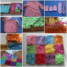 there are many pictures of different items made out of crocheted material and yarn