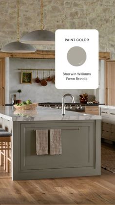 an image of a kitchen with paint colors on the walls and cabinets in grey tones