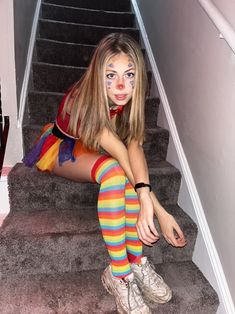 Clown Homemade Costume, Cute Creepy Clown Costume, Creepy Clown Halloween Costumes, Closet Clown Costume, Matching Clown Costume, Easy Halloween Clown Costumes, Easy Clown Halloween Costumes, Clown Costume Aesthetic Outfit, At Home Clown Costume