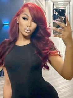 Burgundy Hair Outfit Ideas, Makeup With Red Hair, Layered Red Hair, Red Wig For Black Women, Red Hair Black Women, Red Hair Looks, Red Wig, Red Hair Inspo