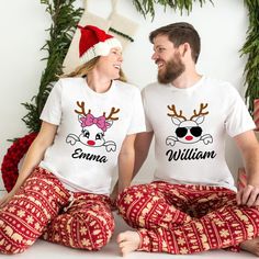 Get into the holiday spirit with our cute, personalized Christmas shirts! Perfect for family gatherings, these matching tees add a fun, festive touch to Christmas Eve. Customize with names for the whole family! Our personalized t-shirts are made from high-quality materials that feels great against your skin. With a range of colors and designs to choose from, you're sure to find a shirt that matches your personality and style. Whether you're looking for a funny graphic tee, a statement piece with Personalized Christmas Shirts, Cute Christmas Shirts, Christmas T Shirts, Matching Tees, Funny Graphic Tees, Personalized Clothes, Christmas Tees, Cute Christmas, Family Gatherings