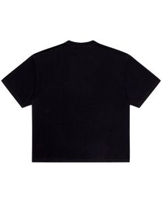 T-shirt featuring a distressed graphic on the front chest. Black Cropped, boxy fit 265G 100% Cotton Plain Black Crop Top, Black Crop Tee, Boxy Shirt, Outfit Simple, Club Tops, Clothing Mockup, Billionaire Boys Club, Plain Black, Black Crop