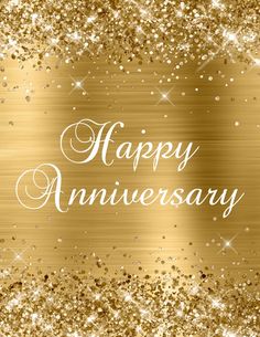 happy anniversary card with gold background and sparkles stock photo - 1230972