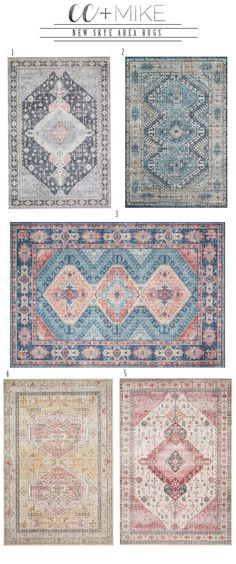 four different rugs with different colors and patterns