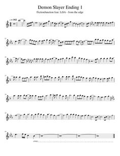 the music sheet for demon slayer ending, with notes and notations in black ink