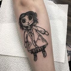 Images about #coralinetattoo on Instagram Tim Burton Sleeve, Coraline Tattoo, Tim Burton Tattoo, Book Tattoos, Doll Tattoo, Movie Tattoos, Spooky Tattoos, Halloween Tattoo