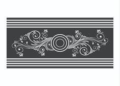 a black and white border with swirls, leaves and flowers on the edges is shown