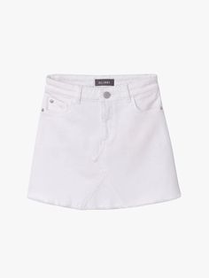 The Jenny is a denim mini skirt with a classic cut. Featuring a slim fit and versatile length, this staple style will go from summer to fall just add tights. Palmetto Bay is a super soft solid white denim with raw hem, tonal stitching and silver hardware. FABRIC DETAIL: 36% Tencel™, 62%cotton, 2% Lycra® Jenny White, Toddler Skirt, Chic Jeans, White Denim Skirt, White Denim Shorts, Girls Denim, Denim Mini, Jean Skirt, Denim Mini Skirt