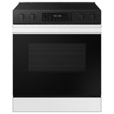 a black and white oven with the door open on an isolated white background for use in commercial projects