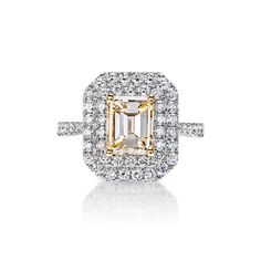 Briella 3 Carat K SI1 Emerald Cut Double Halo Diamond Engagement Ring in 18k White Gold Front View Double Halo Diamond Engagement Ring, Double Halo Engagement Ring, Ring Settings, Emerald Cut Rings, Double Halo, Diamond Carat, Halo Diamond Engagement Ring, Emerald Cut Diamonds, 3 Carat