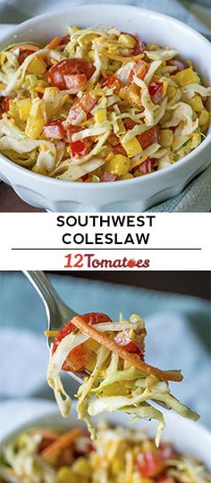 two pictures showing different types of coleslaw