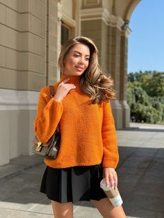 Our Made to Order beautifully Orange Wool Sweater, perfect for your autumn-winter wardrobe. Each piece is a cozy companion for cold days ahead. Embrace the season in style and stay warm with our handcrafted knitwear.  Upgrade your wardrobe with these timeless pieces that combine comfort, craftsmanship, and the softness of alpaca wool. Snuggle up in our knitwear and experience the ultimate in warmth and style. 100% handcrafted 100% luxury edition SIZE: XS-S: width 20 inches(50 cm) Length 23.62 inches(60 cm) M: width 21,65 inches(55 cm) Length 23.62 inches(60 cm) L: width 23.62 inches(60 cm) Length 23.62 inches(60 cm) XL: width 20 inches(65 cm) Length 23.62 inches(60 cm)  Size in photo M MATERIAL: 65% Alpaca, 28% Polyamide, 7% Wool СOLOR: choose your finish befor ordering ! Please note that Orange Sweater Outfit, Jumper For Women, Orange Pullover, Alpaca Wool Sweater, Turtleneck Jumper, Mama Sweater, Hot Sweater, Oversize Pullover, Orange Sweater