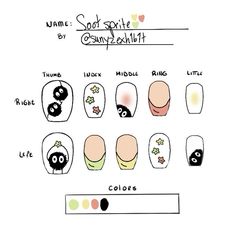 Spot Sprite Nails, Undertale Nail Art, Soot Sprites Nails, Berserk Nail Art, Mha Nails Design, Mitski Nails Ideas, Nail Ideas Drawings, Beabadoobee Nails, How To Draw On Nails