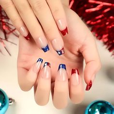 Blue French Tip Nails for Effortless Elegance – DTK Nail Supply American Flag Nails, Flag Nails, Patriotic Nails, Fourth Of July Nails, 4th Of July Nails, Coffin Shape Nails, July Nails, Blue Nail, Ballerina Nails