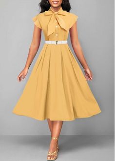 Color:Light Yellow;Size:S;Size:M;Size:L;Size:XL;Size:XXL;Package Contents:1 X Dress;Occasion:Other; Golden Mini Dress, High Waist Maxi Dress, Yellow Sundress, Yellow Tie, Tie Collar, Panel Light, Dress Occasion, Stylish Party, Yellow Ties