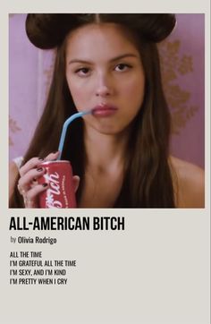 an advertisement for the coca cola ad featuring a woman with long hair and a straw in her mouth