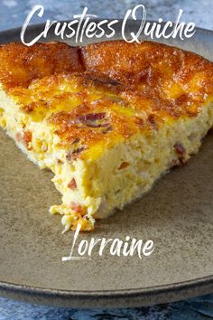 Crustless Quiche Lorraine, a low-carb version of the classic dish, is made with a rich egg custard, bacon, onions and gruyere cheese. You will never miss the crust. Crustless Quiche Lorraine, Egg Custard, Gruyere Cheese