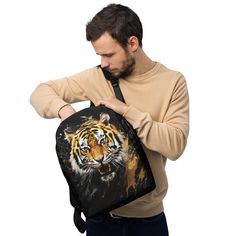 If you feel like you're carrying half of your belongings with you at all times, this Minimalist Backpack/Bookbag with a Tiger Cat Design is for you! It has a spacious inside compartment (with a pocket for your laptop), and a hidden back pocket for safekeeping your most valuable items. * Made from 100% polyester * Fabric weight: 9.56 oz/yd² (325 g/m weight may vary by 5% * Dimensions: 16.1″ (41 cm) in height, 12.2″ (31 cm) in width, and 5.5″ (14 cm) in diameter * Capacity: 5.3 gallons (20 l) * Ma Tiger Cat, Minimalist Backpack, Book Bags, Bags School, Boys Backpacks, Design Book, Summer Sports, Laptop Pocket, Backpack Purse