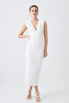 This Garment Is Ready For The Futureit Is Made With Recycled Polyester.Find Out More About Our Material Goalsready For The Future Guidelines Midaxi Dress, White Midi, Bodycon Midi Dress, Ivory Dresses, Bodycon Midi, White Midi Dress, Here Comes The Bride, Karen Millen, Midi Dress Bodycon