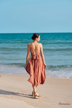 Model is 5ft8 (1.75cm) and wearing size M/L - Color: VINTAGE ORANGE Name:  LINEN MIDI/FIT AND FLARE  Linen women dress, linen summer women dress, linen skater and circle dress, linen sheath dress, linen casual women dress, linen skater and circle dress, linen midi dress, linen calf length dress, linen over the knee dress, linen vintage inspired dress, linen sundress, linen basic casual women dress, women wear linen, linen outfits, linen clothing, linen handmade, linen made to order.  LONG-MAXI B Linen Beach Dress, Simple Spaghetti, Linen Sheath Dress, Linen Sundress, Ankle Dress, Long Linen Dress, Calf Length Dress, Circle Dress, Summer Linen Dresses