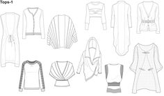 several different types of clothes are shown in black and white, including long - sleeved tops