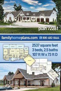 two story house plan with 3 beds, 2 5 baths and an open floor plan