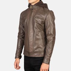 This brown hooded leather jacket has a rugged, elegant look and a polished appearance. This jacket is made of premium quality full-grain leather and combines classic vintage hooded jacket style with contemporary fashion. Its quilted polyester lining makes it warm, durable, and luxurious. The features of this brown leather jacket with a detachable hood are the best option for cooler days. This sleek, tailored-fit biker jacket has a zippered chest and side pockets, adding a rugged element to its a Leather Motorcycle Jacket Women, Mens Leather Jacket Vintage, Leather Trench Coat Woman, Aviator Leather Jacket, Cafe Racer Leather Jacket, Shearling Jacket Women, Motorcycle Jacket Women, Biker Jacket Men, Cafe Racer Jacket