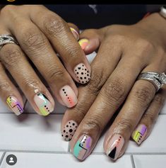 Retro Squiggles, Nail Asthetic, 90s Nail Art, Trending Nail Colors, 90s Nails, Abstract Nails, Talk To The Hand, Sassy Nails, Abstract Nail Art