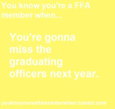 an orange background with the words, you know you're a fa member when you're going to miss the graduating officers next year