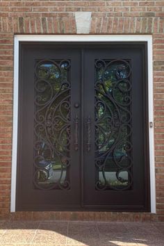 Double Doors Square Top Wrought Iron Doors Iron Double Door, Front Door Options, Double Front Entry Doors, Iron Entry Doors, Iron Door Design, Restroom Decor, Wrought Iron Doors, Wooden Door Design, Square Top