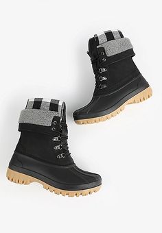 Piper Buffalo Plaid Mid Shaft Duck Boot | maurices Duck Boot, Duck Boots, Buffalo Plaid, Lace Up Boots, Favorite Things List, Stocking Stuffers, Gift Guide, Buffalo