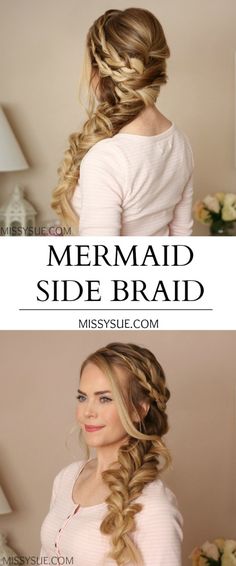 Mermaid Side Braid | MissySue.com Braid Wedding, Side Braids, Hair Updos Tutorials, Mermaid Braid, Side Braid Hairstyles, French Braid Hairstyles, Penteado Cabelo Curto, Side Braid, Wedding Pins