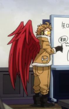 an anime character standing in front of a whiteboard