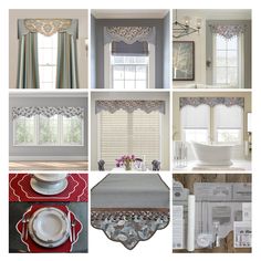 a collage of photos showing different types of window treatments